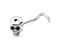 Stone Skull Shaped Silver Curved Nose Stud NSKB-76